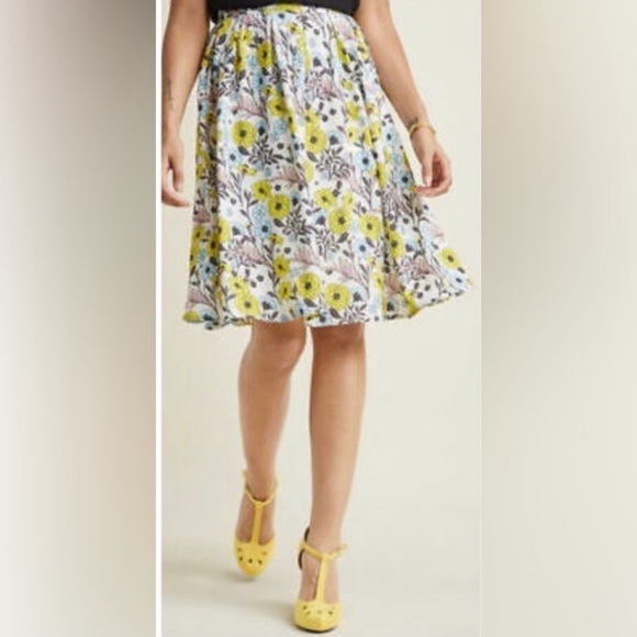 Modcloth Retro Mod Yellow Floral Knee Length Skirt Plus Size 2X - Picture 1 of 6